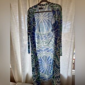 MENA Samoa Long Lightweight Blue Polynesian Cardigan cover up
